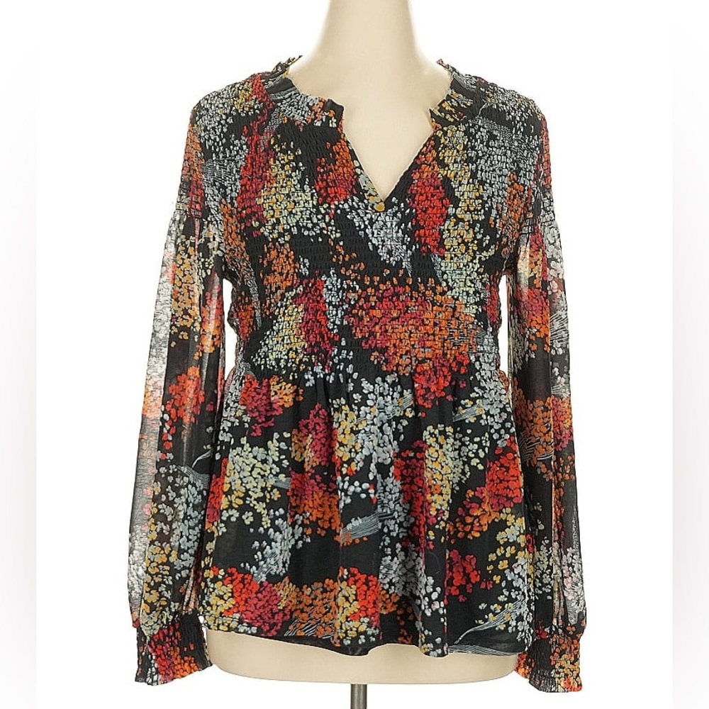 Akemi + Kin Adria Chiffon Floral Smocked Top Size XL